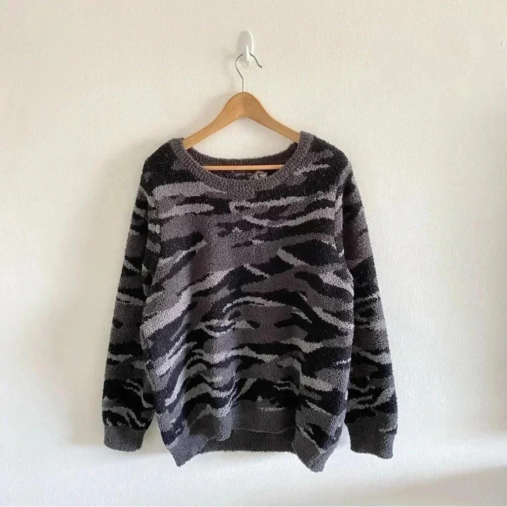 Barefoot Dreams‎ CozyChic Seaside Crew-Neck Pullover Sz XL Gray Black